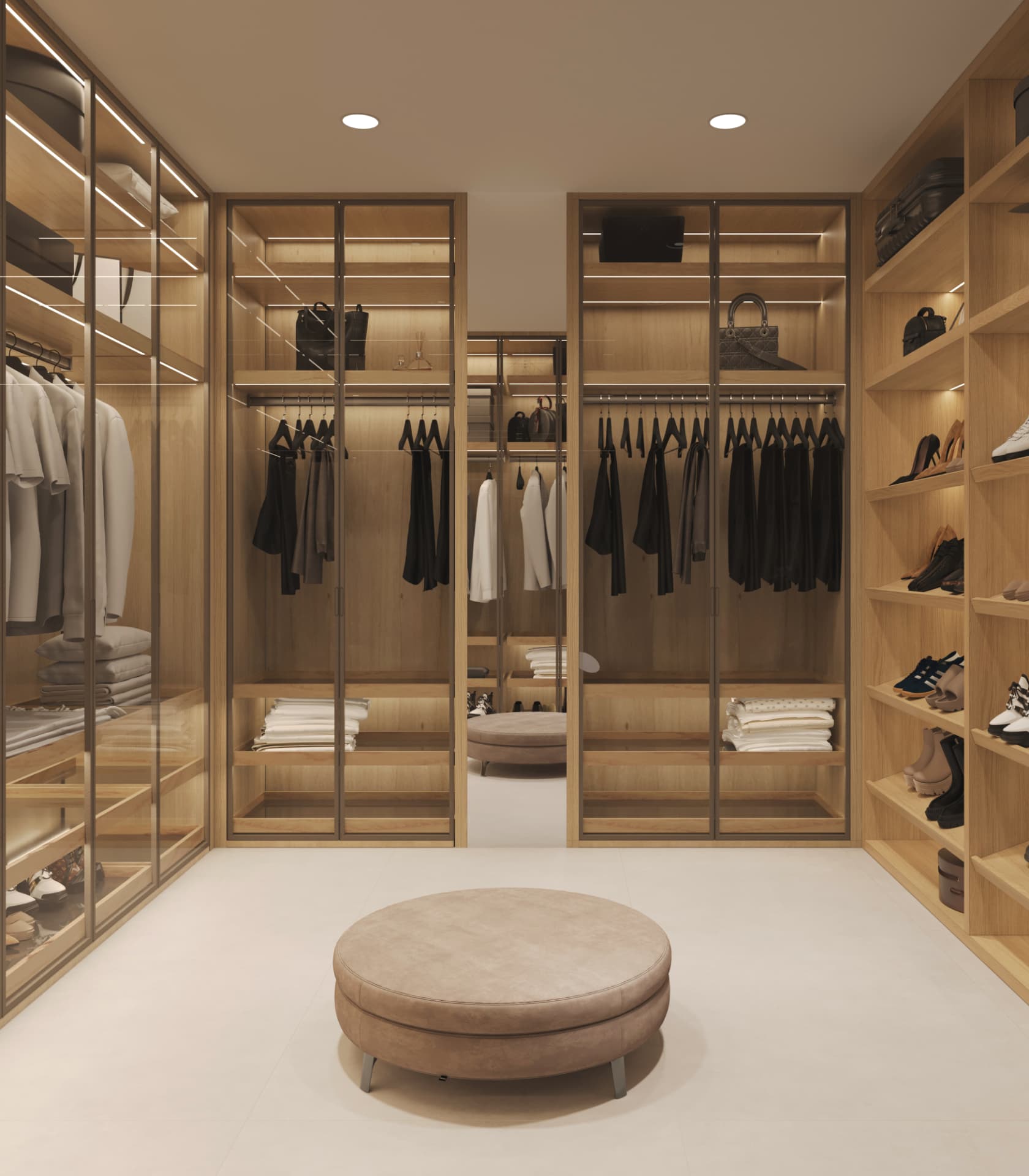 Residence 301 illuminated primary walk-in closet